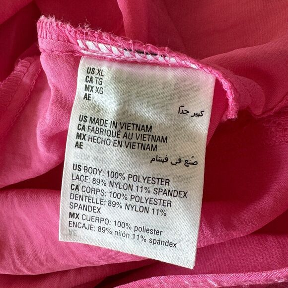 Bar III X-Large Cropped Top Long Balloon Sleeves Lace-Hem Button-Up V-Neck Pink - Picture 9 of 10